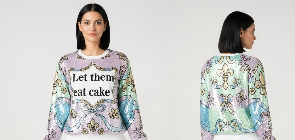 Let them eat cake pastel sequin ￼ sweatshirt ￼