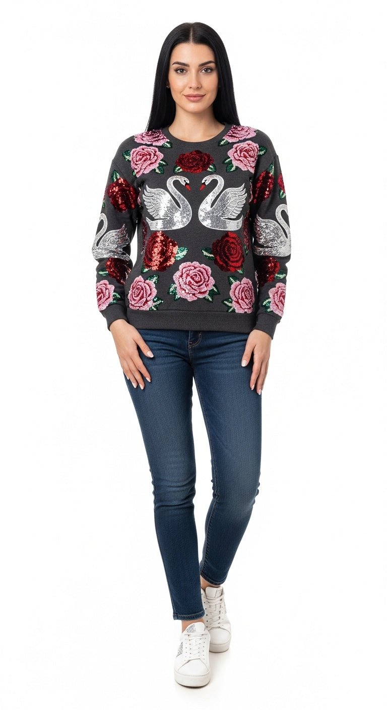 The rose swans sequin sweatshirt